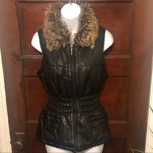 NWT! Black Faux Leather Fur Vest